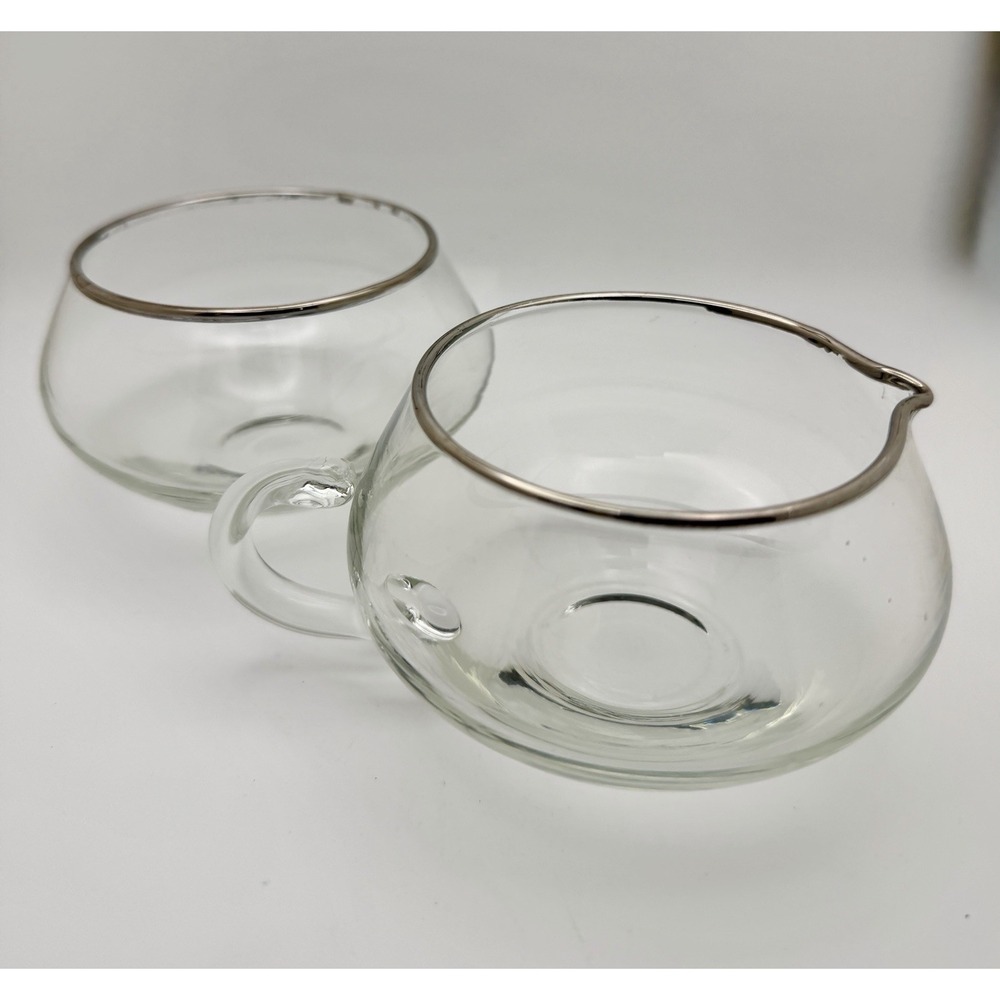 MCM‎ Vintage Fostoria Creamer & Sugar Bowl Silver Rim 2.5"